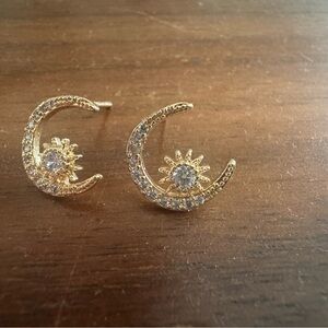 Moon and Star sterling silver gemstone stud earrings